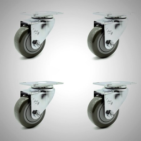 Service Caster 3.5 Inch SS Gray Polyurethane Wheel Swivel Top Plate Caster Set SCC-SS20S3514-PPUB-4